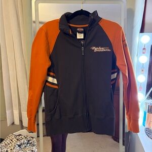 Harley-Davidson Black and Orange Zip-Up Jacket